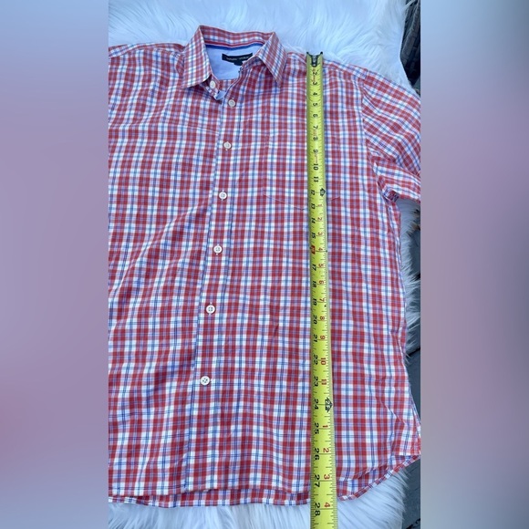 Banana Republic Plaid Orange/white Short Sleeve Top Size Large - Picture 3 of 6